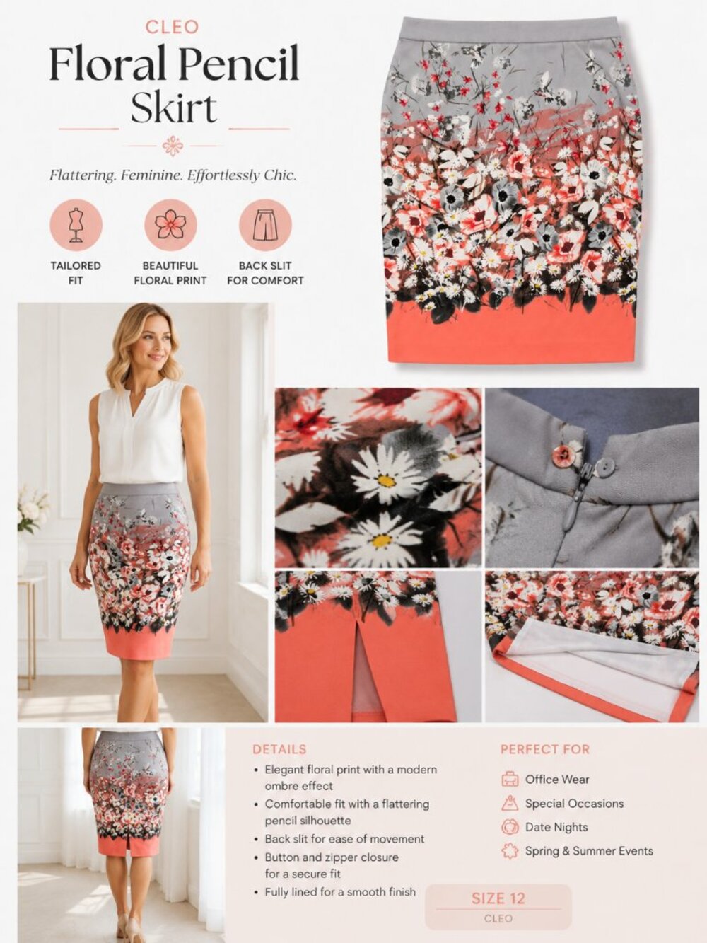 CLEO Floral Pencil Skirt – Size 12